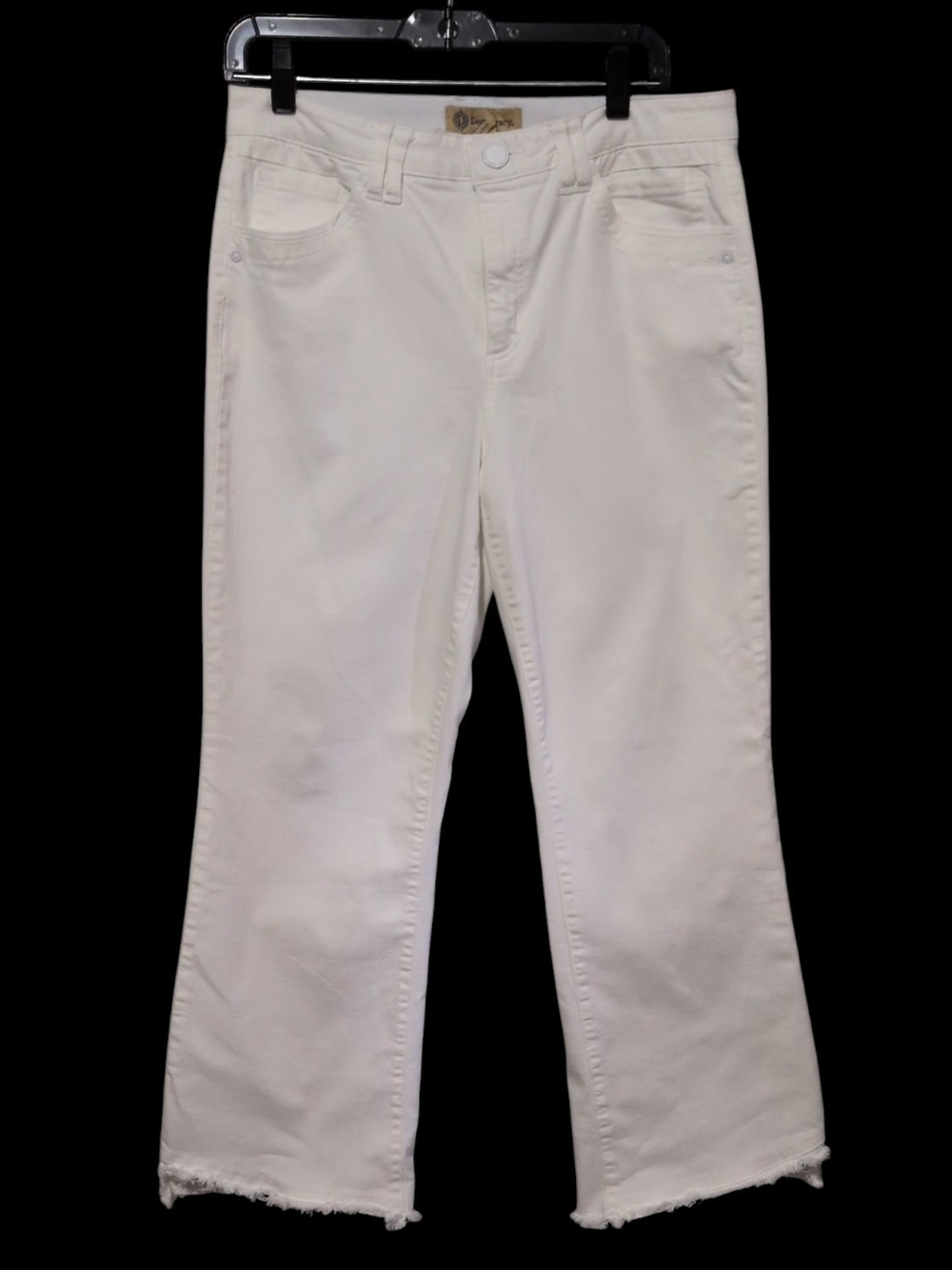 Democracy Size 12 AB Technology Women's White Wide Leg Raw Hem Cropped Jeans